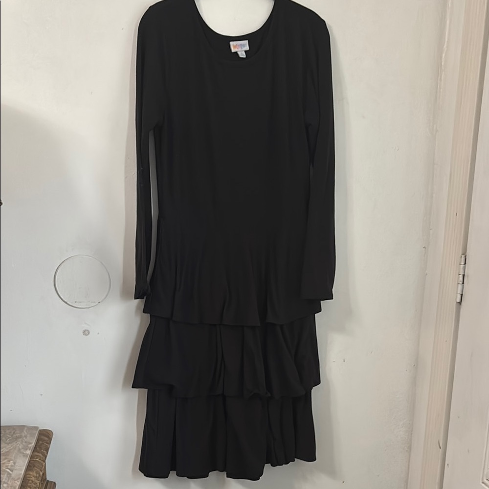 LuLaRoe Black Ruffled Tiered Long Sleeve Sheath Dress
